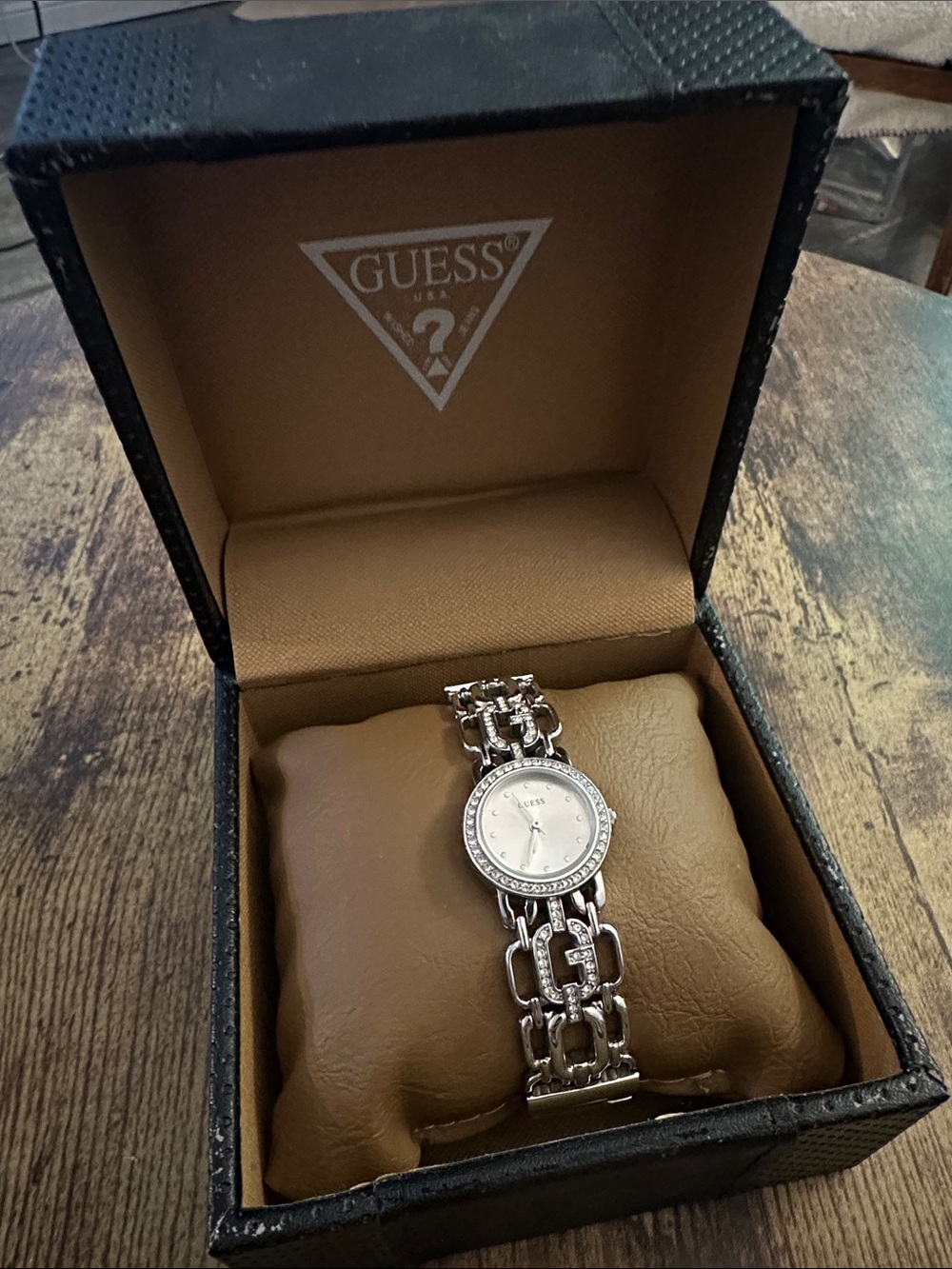 GUESS Silver Crystal-Link Women's Watch